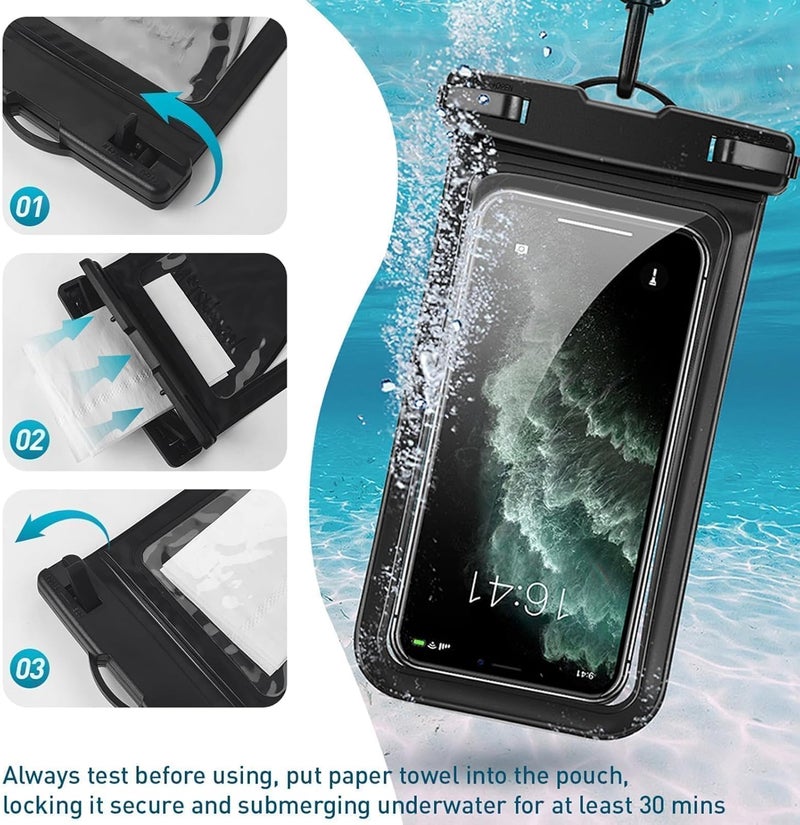 Vsagier Universal Waterproof Phone Case,with Inside Card Pack,Large Dry Bag Up to 8.3",Compatible with iPhone 17/16/15/14 Pro Max, IPX8 Cellphone Travel Beach Essentials for Beach, 2 Pack-Black &Pink - Image 5